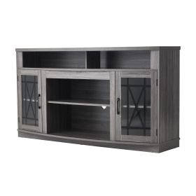 TV Stand for TVs up to 65 inch, Farmhouse Entertainment Center with Light Strip, Wooden TV Cabinet Storage with Glass Doors and Adjustable Shelve