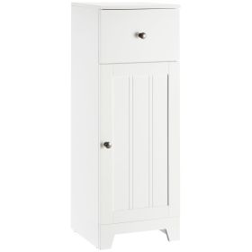 Small Bathroom Floor Storage Cabinet Free Standing Cupboard Organizer with 1 Drawer and Adjustable Shelf for Living Room, White