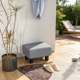 Ottoman Foot Rest, Small Foot Stool with Linen Fabric Upholstery and Plastic Legs, Cube Ottoman