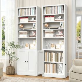 Metal Bookcase, 71 Inch Tall 5-Tier Bookshelf with Door, Industrial White Bookshelf with Adjustable Shelves, 9.2" Deep Storage Shelf for Living R