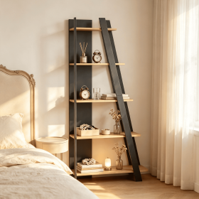 Modern 5-Tier Bookshelf Narrow Vertical Display Shelf for Small Space Saving Design with Open Shelves