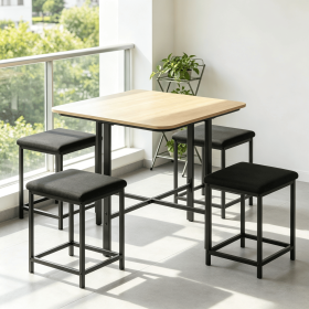 Metal Frame Dining Table Set with 4 Upholstered Stools Modern Compact Breakfast Nook Furniture for Small Spaces