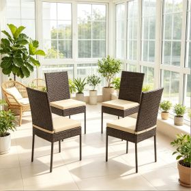 4-Piece Rattan Wicker Patio Dining Chair Set with Soft Cushions Outdoor Furniture for Garden Balcony Or Poolside