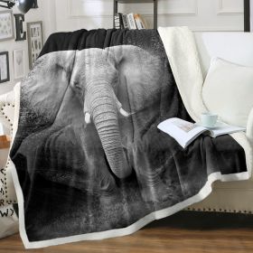 1 pc Black and White Elephant Throw Blanket, Realistic African Elephant Print Sherpa Blanket, Soft Cozy Wildlife Animal Throw for Couch Bed Sofa