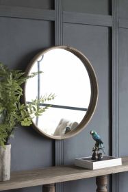 27.5" Round Wood Mirror, Wall Mounted Mirror Home Decor for Bathroom Living Room