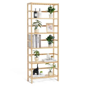 6-Tier Bamboo Shelf, Open Wood Bookshelf, Display Storage Rack Organizer, Freestanding Flower Plant Stand