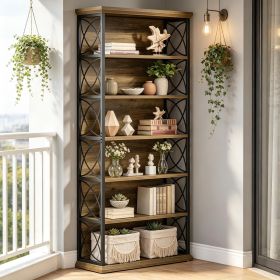 Tall 6-Story Industrial Bookcase Stand Shelf Wooden Bookshelf for Home And Office Organization