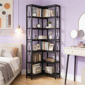 Freestanding Corner Bookcase Wooden Bookshelf with 7 Levels - Home Office Storage Organizer