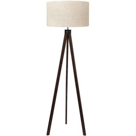 Tripod Floor Lamp Mid Century Modern Standing Lamps For Living Room  Light-Diffusing Linen Shade Premium Rubberwood Tripod With E26 Base  Adding (Option: Dark brown)