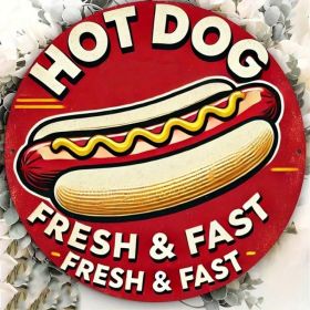 Vintage Hot Dog Round Metal Sign 8x8in Retro Bar Cafe Wall Decor (Option: Tin)