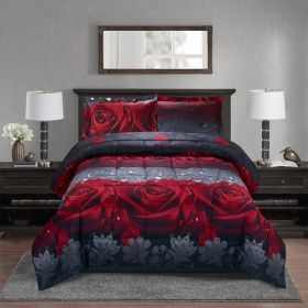 3D Comforter Set 3 Pieces Rose Love Romantic Moment Print Comforter Set With Microfiber Fabric And Filling Amazon Shipping (Option: Default)