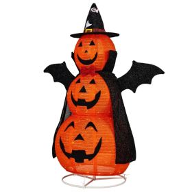 5ft Orange 3-Tier Retractable Fabric Pumpkin Halloween Light Decor With Cape & Wings, 130 Warm White LED String Lights, 4.5V 3.6W (Option: defaulttitle)