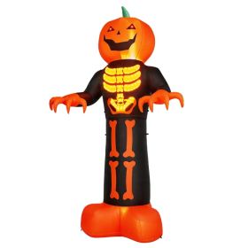 12ft Inflatable Halloween Decor With Skeleton Ribs, Pumpkin & Grim Reaper, 3 LED Lights + 115 Count String Lights, Black & Orange, 12V 2000mA US (Option: defaulttitle)