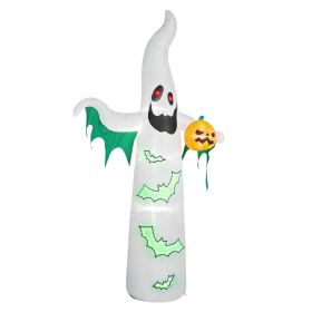 12ft Inflatable Halloween Decor With Flashing Bats & White Ghosts, 4 LED Lights + 82 String Lights, White & Green, 12V 1500mA US Power Adapter (Option: defaulttitle)