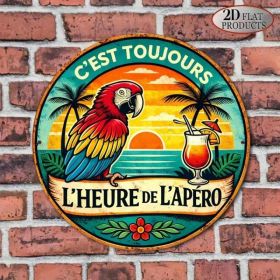 8x8in Vintage Parrot Cocktail Round Sign Happy Hour Bar Decor (Option: Tin)