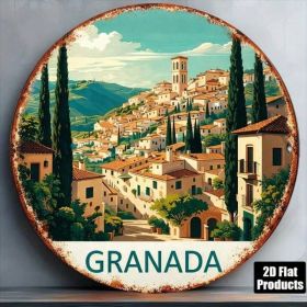 Granada Spain Vintage Round Sign Andalusian Landmark Wall Decor (Option: Tin)
