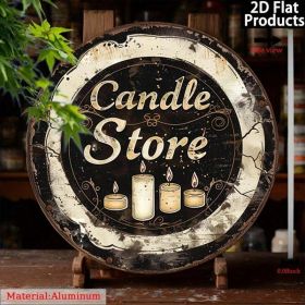 Candle Shop Metal Sign 7.87 Inch, Holiday 2D Flat Round Wall Art (Option: Tin)