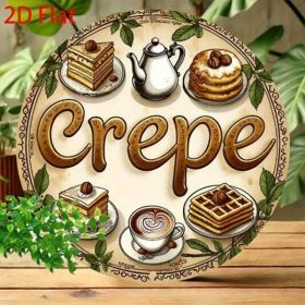 Vintage Crepe Dessert Coffee Tea Pastries Round Metal Sign 8in (Option: Tin)