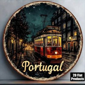 8x8in Lisbon Tram Retro Sign Portuguese Street Scene Wall Decor (Option: Tin)