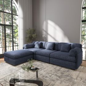 108" Oversized 4 Seater Modular Sofa Couch L-Shaped w/Storage Ottoman Green (Color: Blue)