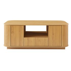 46.5"modern luxury oval coffee table with drawers and storage compartments, curved contour design, living room center coffee table (Color: Natural)