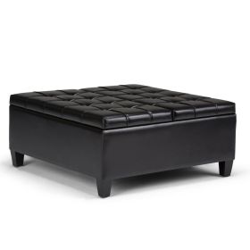Harrison 36 inch Wide Coffee Table Storage Ottoman in Midnight Black Vegan Leather (Color: as Pic)