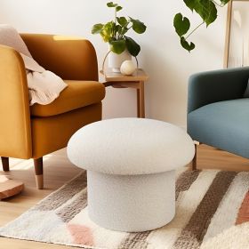 Boucle Mushroom Upholstered Storage Ottoman, Cream (Color: Cream)