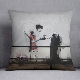 Banksy Policeman Searching Girl Cushion (Insert: Without Insert, size: 18" X 18")