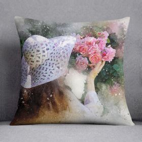 Flower Girl Painting Cushion (Insert: Without Insert, size: 16" X 16")