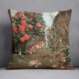 In the garden in Villiers-le-Bel by Hassam Cushion (Insert: Without Insert, size: 14" X 14")