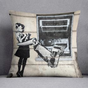 Banksy Cash Machine Girl Cushion (Insert: With Insert, size: 18" X 18")