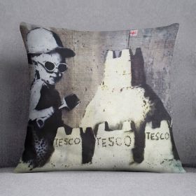 Banksy Tesco Sandcastle Cushion (Insert: Without Insert, size: 14" X 14")