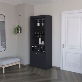 Clover Bar Cabinet, with wine storage and thre shelves (Color: Black)