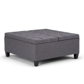 Harrison 36 inch Wide Coffee Table Storage Ottoman in Slate Grey Linen Look Fabric (Color: as Pic)