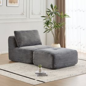 Modern Memory Foam Compressed Sofa,Single Chaise Longue for Living Room,Pet-Friendly Cloud Modular Sectional Sofa,Corduroy Fabric,Movable Ottoman (default: default title)