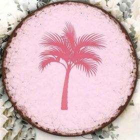 8x8in Vintage Palm Tree Round Sign Hawaiian Pool Bar Decor (Option: Tin)